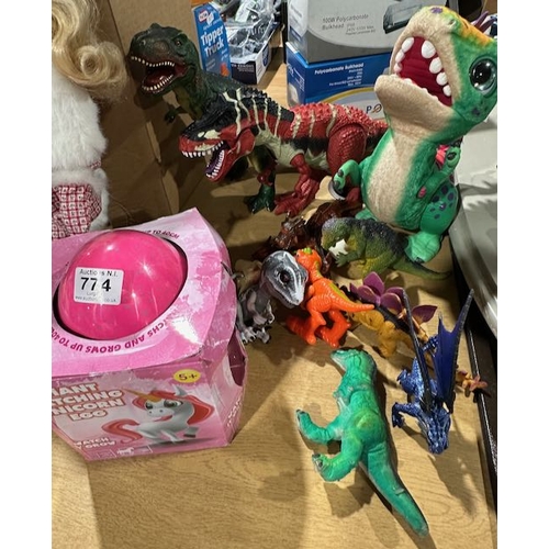 774 - Assorted Toy Dinosaurs & Boxed hacthing Unicorn Egg