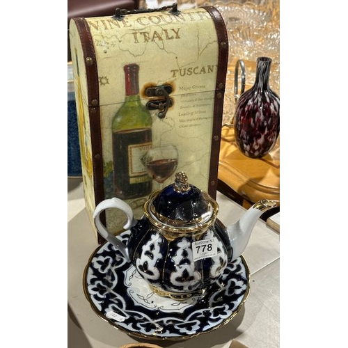 778 - Ornate twin Wine Box + Teapot & Plate