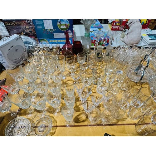 794 - Large Table Lot Of Vintage & Modern Glassware Incl Cranberry & Murano Style