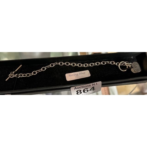 864 - Silver Heart T-Bar Bracelet - Engraved 65