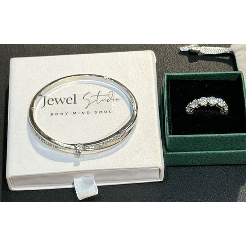 1000 - Philips Jones Silver Double Hoop Earrings With Austrian Crystal + Statement Band + Statement Bracele... 