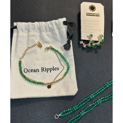 1023 - Anthropologie Earrings RRP £34, Ocean Ripples Bracelet, Lovisa Earrings + 2x Silver Clasp Green Stra... 