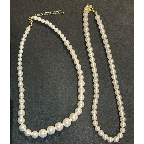 1030 - 2 Pairs Of Silver Dress Pearl Earrings + 2 Necklaces