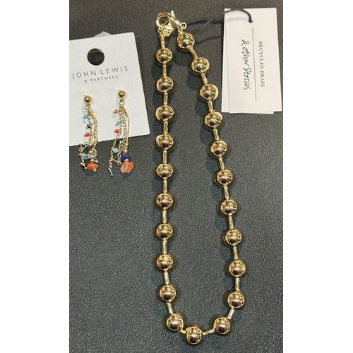 1035 - John Lewis Earrings + Recycled Brass & Other Stories Beaded Necklace