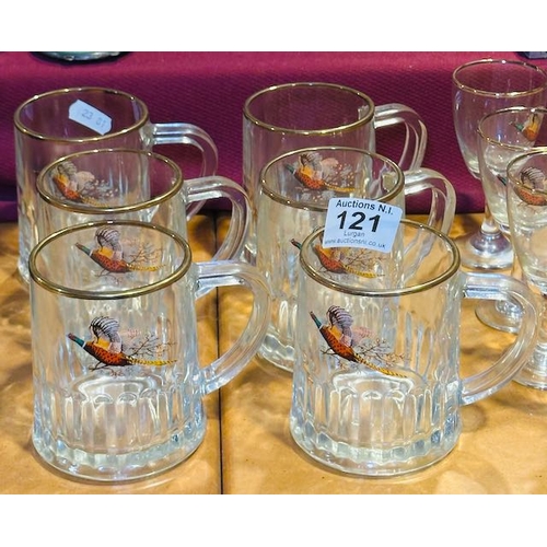 121 - Collection of Vintage Pheasant Detailed Glasses & Tankards