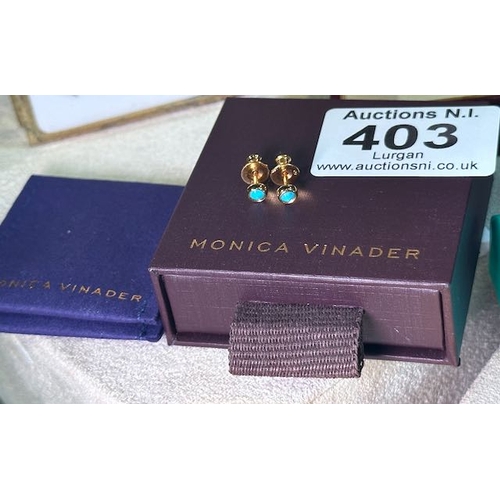 403 - Monica Vinader 18k Gold Vermeil Turquoise Studs RRP £60