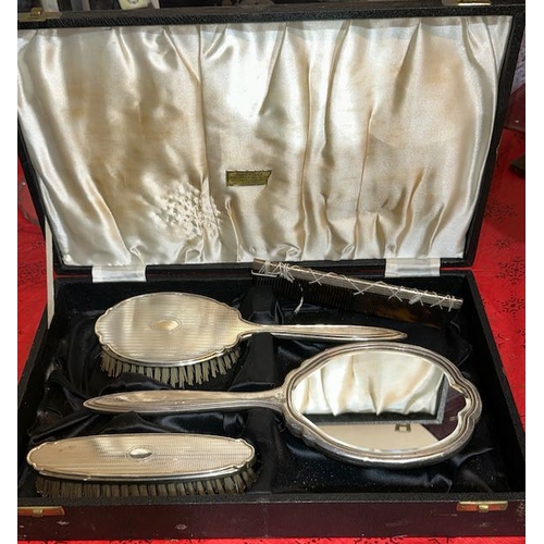 513 - Fabulous Vintage Sterling Silver Dressing Set Made by A Bros - Mirror, 2 Brushes & Comb - In Case