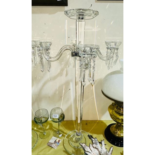 530 - Pair of Quality Tall Crystal 5 Branch Candelabras with Crystal Droplets - Unused Out of Box