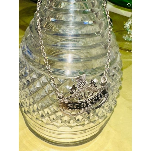 541 - Heavy Vintage Crystal Decanter with Silver Scotch Label