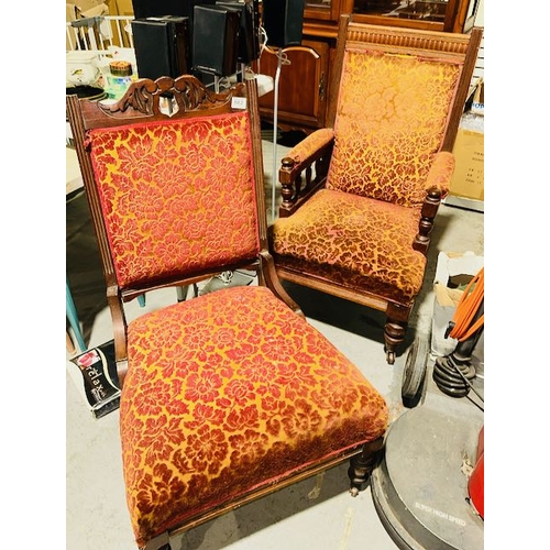 582 - Antique Grandfather /Grandmother Chairs On casters