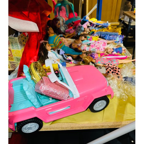 389A - Large Collection of Barbies, Rainbow High Dolls, Kens, Descendants Dolls, Barbie Jeep, Barbie Helico... 