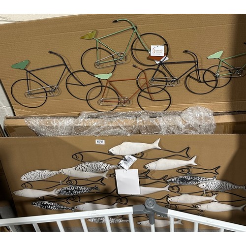 579 - Large Metal Bicycles Wall Art  (2050595) + Large Metal Shoal Of Fish Wall Art (2050116)