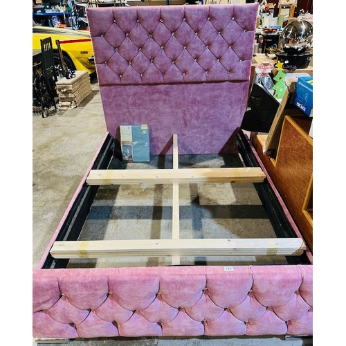 192 - Pink Crushed Velvet Diamonte Head & Footboard Double Bed Frame