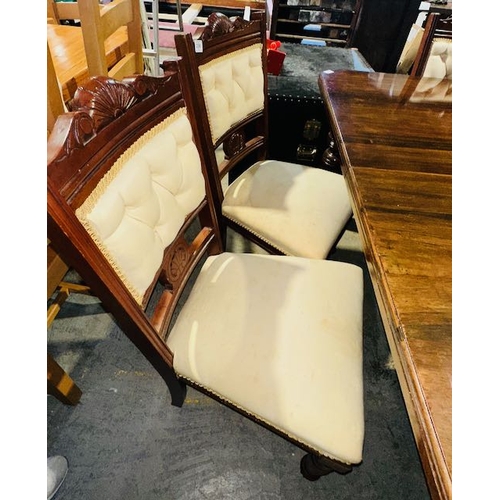 356 - Antique Column Leg Extending Dining Table with 2 Leaves & Winder with 6 Carved Detail Chairs in Exce... 