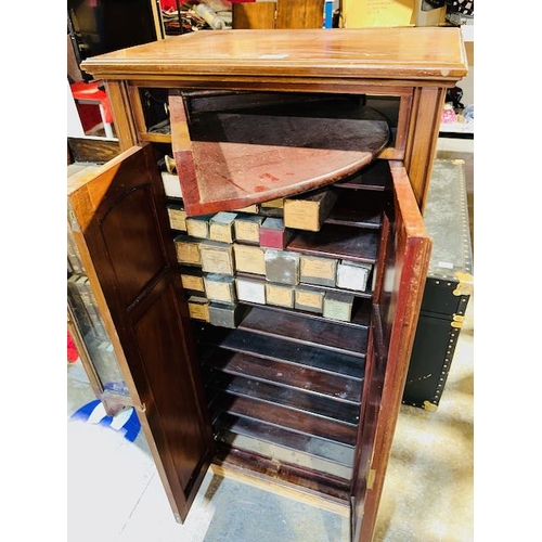 357 - Antique Fitted Cabinet With Boxed Music Pianola Scrolls With Rotating Top Drawer