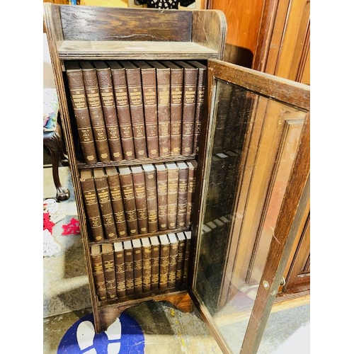 357B - Antique Bookcase With Set of Britannica Encloypedias With Presentation Plaque Dated Jan 1st 1924