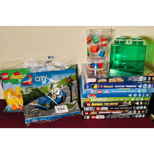 594 - Approx 9 x Lego DVDs + Lego Beaker + Lego Storage Cube + 4 x Lego Sealed Kits - Duplo 30327, Friends... 