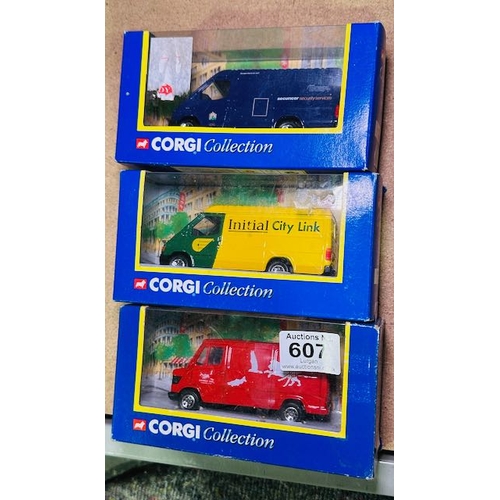 607 - 3 x Boxed Corgi Collection Models - Ford Transit Securicor, Ford Transit Van City Link & Mercedes 20... 