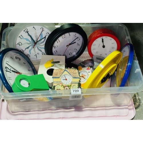 700 - Large Tub Of Assorted Clocks Incl Kids Wall Clocks Etc