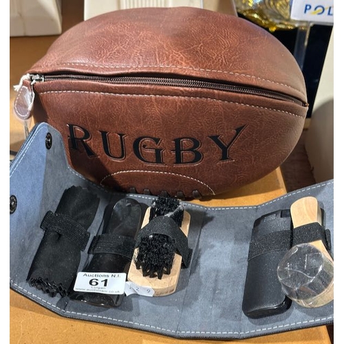 61 - Portland Heritage Tagged Leather Rugby Washbag + Shoe Kit In Pouch