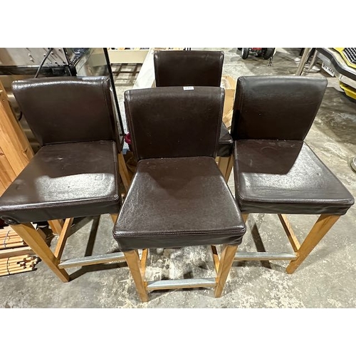 249 - Set of 4 Brown Leather Bar Stools