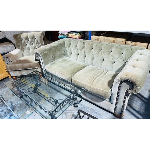 270 - Fabric Chesterfield Style 2 Seater + Armchair