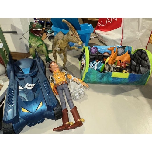 595 - Collection of Toys Incl Dinos, Lg Batmobile Skylanders Bag With Skylanders