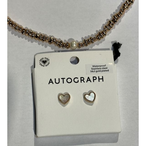 1000 - Autograph Fresh Water Pearl Necklace + Pair Of Autograph 14ct Gold Plated Heart Earrings