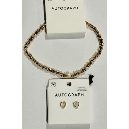 1000 - Autograph Fresh Water Pearl Necklace + Pair Of Autograph 14ct Gold Plated Heart Earrings