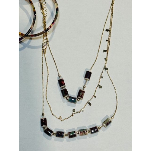 1016 - Fat Face Long Stone Layered Necklace + Pair Of Lisa Angel Hoop Earrings