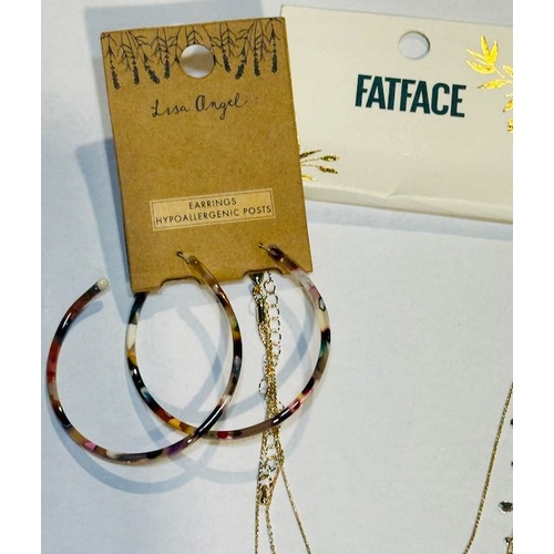 1016 - Fat Face Long Stone Layered Necklace + Pair Of Lisa Angel Hoop Earrings