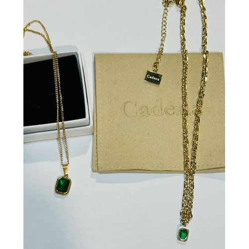 1017 - Cadena Jewellery Green Stone Pendant Necklace x 2