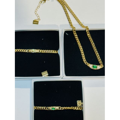 1018 - Cadena Jewellery Necklace & Bracelet Set + Green Stone Bracelet