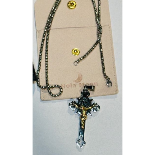 1026 - Crucifix Pendant Necklace + Arch Angel Pendant Necklace + 4 x Religious Bracelets