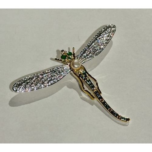 1027 - The Met Russian 22k Gold Plated Silver Overlay Drawnfly Brooch With Freshwater Pearls, Simulated Gla... 