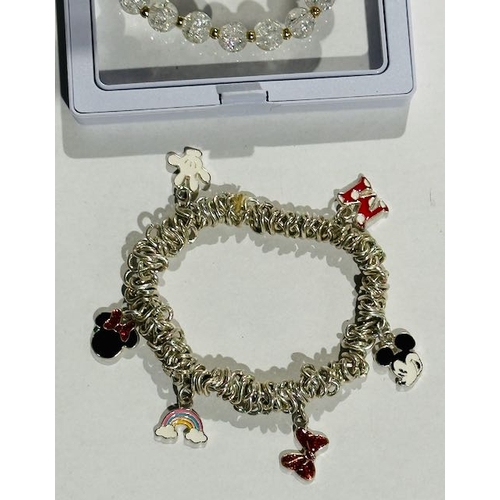 1047 - Disney Mickey & Minnie Charm Bracelet + Ornate Crystal Style Bracelet