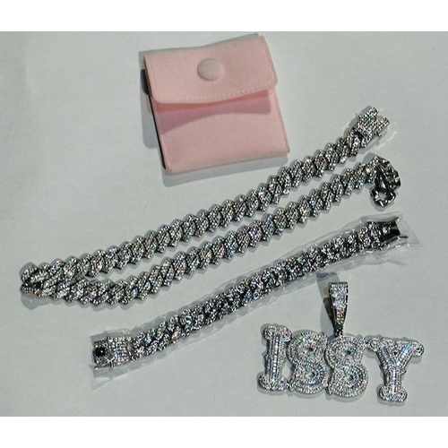 1048 - Iced Curb Necklace + Bracelet + Pendant