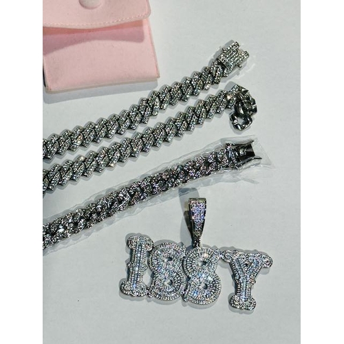 1048 - Iced Curb Necklace + Bracelet + Pendant