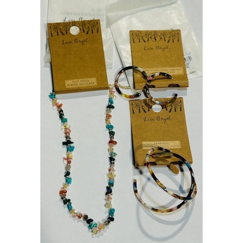 1063 - Lisa Angel 14KT Gold Plated Necklace + 2 Prs TortoiseShell Resin Hoop Earrings