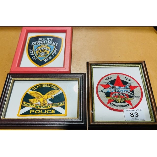 83 - 3 x Framed Police Badges Etc