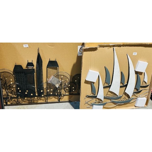 101 - 2 x Metal Yatching Wall Art (2050133)  + 2 x  Large Boxed City Skyline Wall Art (2050255)