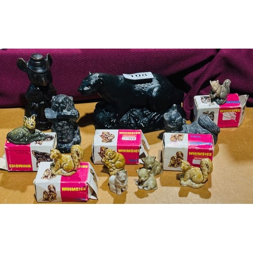 108 - Collection of Carved Animal Figurines + An Assortment Of Boxed Wade Whimsies