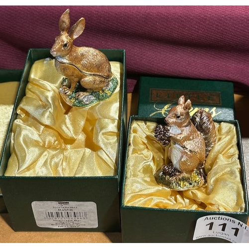 111 - 2 x Boxed Little Gems Enamelled Trinket Dishes - Rabbit & Squirrel