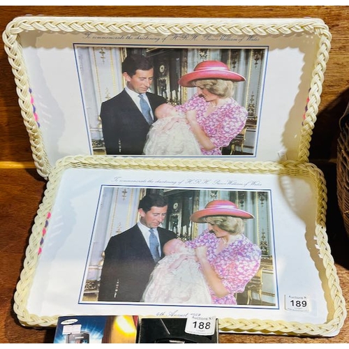 189 - Pair of Vintage Tea Trays Commemorating the Christening of HRH Prince William of Wales