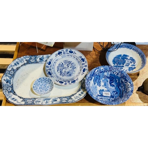 195 - Collection of Vintage Blue & White Platters & Bowls Incl Wood & Sons Buddha Platter