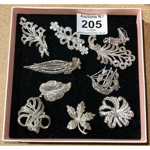 205 - Collection of Ornate Marcasite Styled Brooches