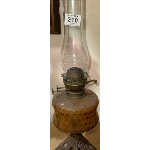 210 - Vintage Cast Based Oil Lamp with Amber Glass Well