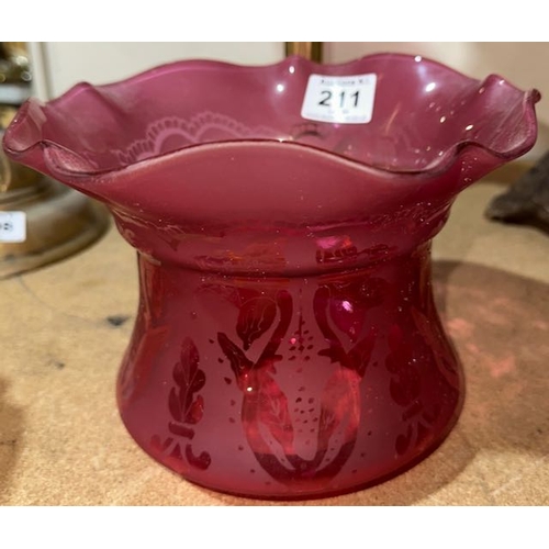 211 - Beautiful Cranberry Frosted Glass Filigree Shade