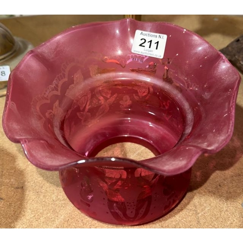 211 - Beautiful Cranberry Frosted Glass Filigree Shade