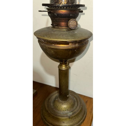 224 - Antique Brass Column Oil Lamp with Brass Well & 45GP Hink's Bham Burner